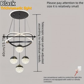 [4-Ball LED Pendant Light] Gorgeous, Elegant, High-End, Modern, Simple, Light Luxury, 4-Ball LED Base, Luminous Ring, Adjustable Suspension Line, Electroplating Process, Suitable for Living Room, Bedroom, Study, Corridor, Dining Room, Corridor, Bar, Pendant Light, Hanging Pendant Light, Indoor Pendant Light