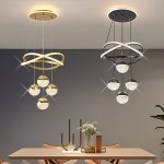 [4-Ball LED Pendant Light] Gorgeous, Elegant, High-End, Modern, Simple, Light Luxury, 4-Ball LED Base, Luminous Ring, Adjustable Suspension Line, Electroplating Process, Suitable for Living Room, Bedroom, Study, Corridor, Dining Room, Corridor, Bar, Pendant Light, Hanging Pendant Light, Indoor Pendant Light