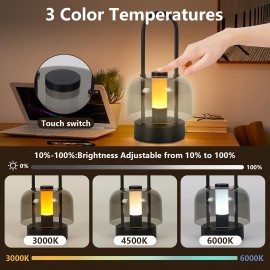 [Vintage Table Lamp] Vintage Table Lamp with Touch Control, USB-Powered Cordless Desk Light, Dimmable Bedside Lighting with Warm White/Neutral/cool Daylight, Portable Vintage Lighting for Living Room