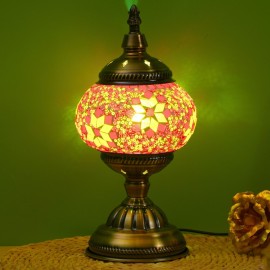 Handmade Moroccan Turkish Mosaic Table Lamp with - Glass Shade & Vintage Bronze Base - 3-Color Adjustable (/Green/Yellow) Arabic Lantern Light for Bedside, Living Room, Cafe - Bulb Included, Easy Assembly