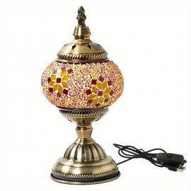 Handmade Moroccan Turkish Mosaic Table Lamp with - Glass Shade & Vintage Bronze Base - 3-Color Adjustable (/Green/Yellow) Arabic Lantern Light for Bedside, Living Room, Cafe - Bulb Included, Easy Assembly