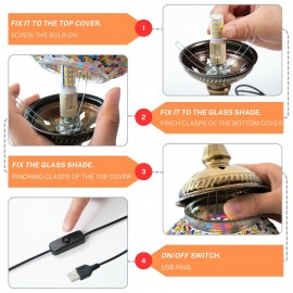 Handmade Moroccan Turkish Mosaic Table Lamp with - Glass Shade & Vintage Bronze Base - 3-Color Adjustable (/Green/Yellow) Arabic Lantern Light for Bedside, Living Room, Cafe - Bulb Included, Easy Assembly