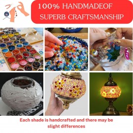 Handmade Moroccan Turkish Mosaic Table Lamp with - Glass Shade & Vintage Bronze Base - 3-Color Adjustable (/Green/Yellow) Arabic Lantern Light for Bedside, Living Room, Cafe - Bulb Included, Easy Assembly