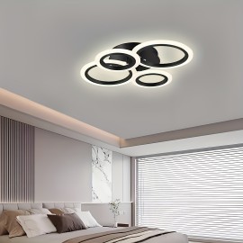 [Modern LED Ceiling Light] Modern 3-Color LED Ceiling Light | 4-Ring Acrylic Lampshade, Semi-Flush Installation, Metal, Hard Wiring, Switch Control - Suitable for Dining Rooms, Bedrooms, Living Rooms, Studies, 85V-265V