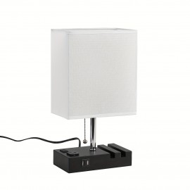 Modern 3-Color Temperature Table Lamp with Dual USB Ports & AC Outlet, Fabric Shade, Built-in Phone Stand, and LED Bulb – Perfect for Bedroom, Living Room, or Office