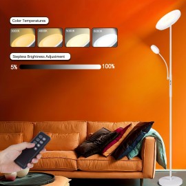 2-Way LED Floor Lamp with Remote & Touch Control, 27W/2300LM Main Light & 7W/350LM Reading Light, 4 Adjustable Color Temperatures (5000K-100% Brightness), Metal Standing Lamps for Home & Office