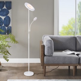 2-Way LED Floor Lamp with Remote & Touch Control, 27W/2300LM Main Light & 7W/350LM Reading Light, 4 Adjustable Color Temperatures (5000K-100% Brightness), Metal Standing Lamps for Home & Office