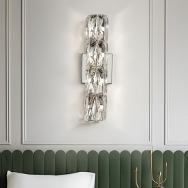 [Modern Minimalist LED] Modern Minimalist LED Wall Light | 3-Color Dimmable, Stainless Steel & Crystal Sconce, Semi-Flush Mount for Bedroom, Hallway, Bedside, Hardwired 110-240V, No Battery, Easy Installation, Contemporary Lighting, Sleek Metallic Finish, Wall Light For Living Room, Bedroom, Modern, Crystal Wall Light, Wall Lamp, Room Lamp, Indoor Wall Sconce