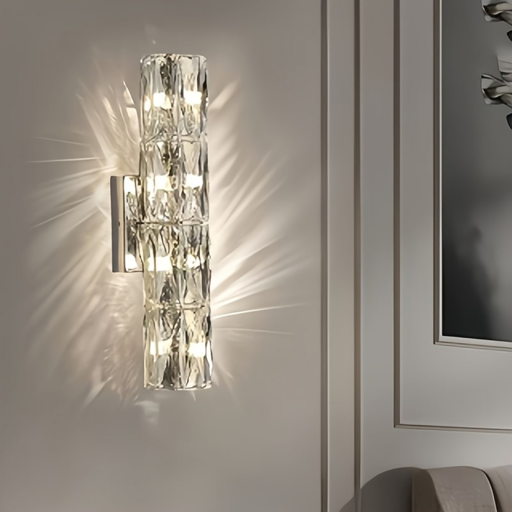 [Modern Minimalist LED] Modern Minimalist LED Wall Light | 3-Color Dimmable, Stainless Steel & Crystal Sconce, Semi-Flush Mount for Bedroom, Hallway, Bedside, Hardwired 110-240V, No Battery, Easy Installation, Contemporary Lighting, Sleek Metallic Finish, Wall Light For Living Room, Bedroom, Modern, Crystal Wall Light, Wall Lamp, Room Lamp, Indoor Wall Sconce