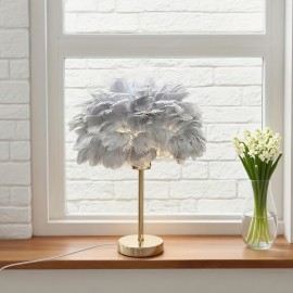 Gray Feather Artificial Table Lamp, Premium Gray Minimalist Warm Light Japanese Desk Lamp with Adjustable Brightness and Color Temperature for Multiple Scenes - USB Powered Bedside Romantic Home Ambiance Decor