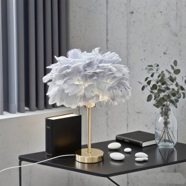 Gray Feather Artificial Table Lamp, Premium Gray Minimalist Warm Light Japanese Desk Lamp with Adjustable Brightness and Color Temperature for Multiple Scenes - USB Powered Bedside Romantic Home Ambiance Decor