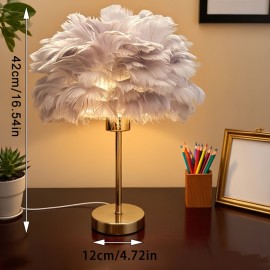 Gray Feather Artificial Table Lamp, Premium Gray Minimalist Warm Light Japanese Desk Lamp with Adjustable Brightness and Color Temperature for Multiple Scenes - USB Powered Bedside Romantic Home Ambiance Decor