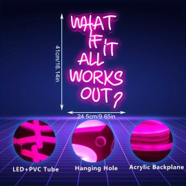 What If It All Works Out? Pink LED Neon Sign - USB Powered Wall Decor for Bedroom, Office, Bar, or Game Room - Adjustable Brightness, Aesthetic Room Lighting with White Lettering on Red Background, Office Ambient Lighting | Playful Wall Art | USB Powered Sign, Neon Signs for Wall Decor