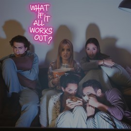 What If It All Works Out? Pink LED Neon Sign - USB Powered Wall Decor for Bedroom, Office, Bar, or Game Room - Adjustable Brightness, Aesthetic Room Lighting with White Lettering on Red Background, Office Ambient Lighting | Playful Wall Art | USB Powered Sign, Neon Signs for Wall Decor