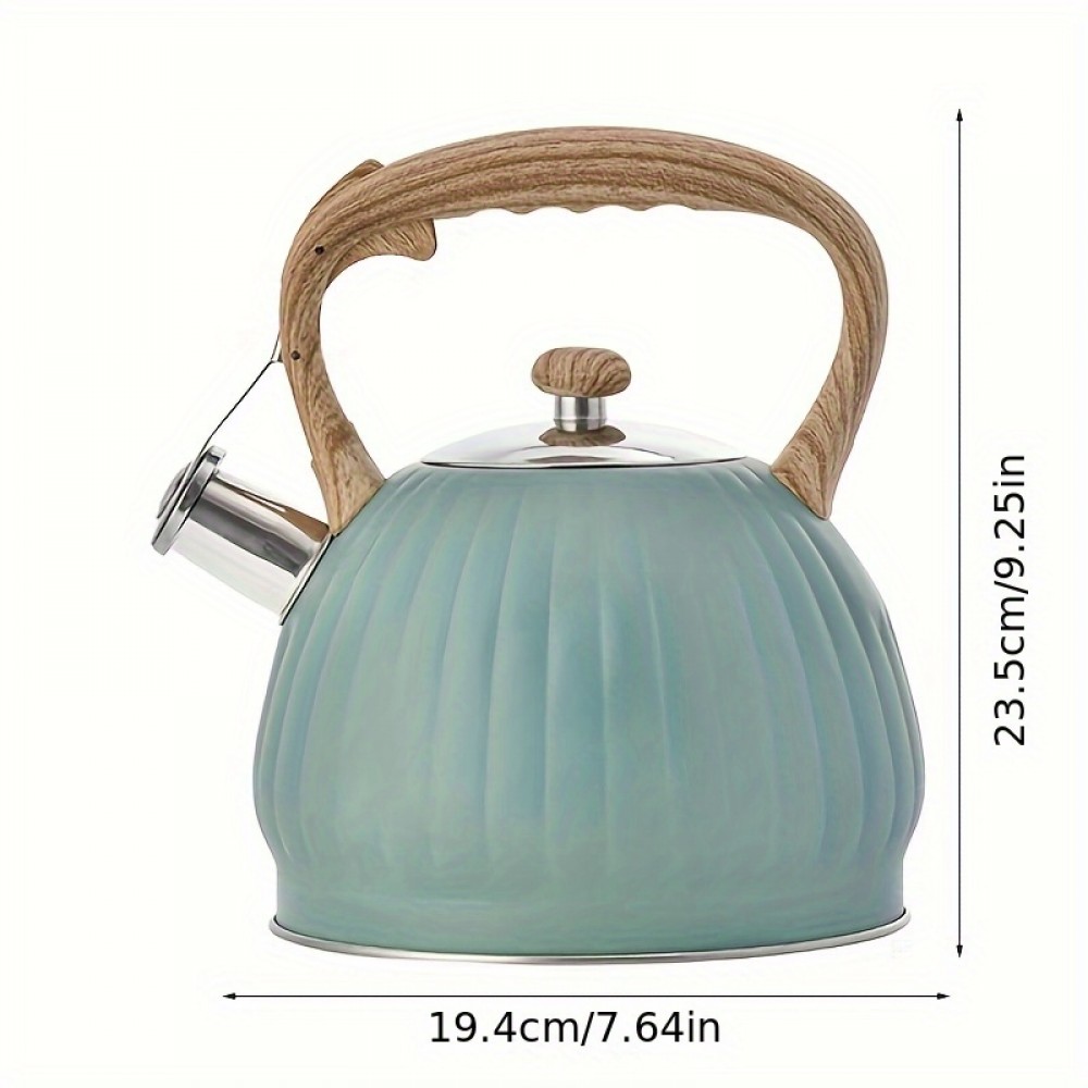 [Blue Pumpkin-Shaped Kettle] 3.5L Blue Pumpkin-Shaped Kettle with Ribbed Design, Stainless Steel, Compatible with Induction & Gas Stoves, Uniform Heating, Easy to Clean, Durable for Home, Bar, Milk Tea Shop Use