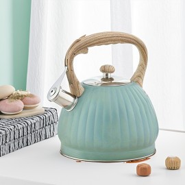 [Blue Pumpkin-Shaped Kettle] 3.5L Blue Pumpkin-Shaped Kettle with Ribbed Design, Stainless Steel, Compatible with Induction & Gas Stoves, Uniform Heating, Easy to Clean, Durable for Home, Bar, Milk Tea Shop Use