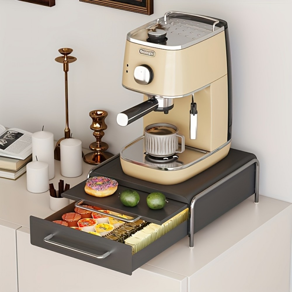 Large Capacity Coffee Pod Holder with Pull-Out Drawer - Sleek Carbon Steel, Ideal for Home, Office, or Café - Modern Design in Black/White, Perfect for Coffee Bar & Machine Storage, Coffee Bar Cabinet