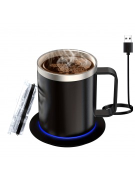 Coffee Mug Warmer Electric Set For Desk, Mug With Heating Base And Lid, Intelligent Coffee Mug For Heating Milk, Tea And Hot Chocolate, Keeps Up To 131°F/55°C