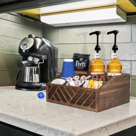 IDUK Coffee Station Organizer - Recycled Wood Coffee Bar Storage with Cup Holders, Compartmentalized Shelves - Space-Saving Countertop Organizer for Kitchen, Office, Cafe - Coffee &itchen Decor