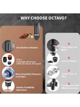 20 Bar Portable Espresso Maker-3-in-1 Camping Coffee Machine with USB Self-Heating, Compatible with Ground Coffee, Nespresso & Dolce Gusto Pods-Mini Electric Travel Coffee Maker for Hiking, RV, Office