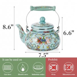 2. 6 Quart Floral Enamel Tea Kettle Vintage Enameled Teapot Stovetop Enamel on Steel Water Coffee Tea Pot with Ceramic Handle Colorful Hot Water Kettle for Home Kitchen Decor No Whistling