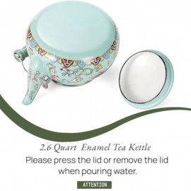 2. 6 Quart Floral Enamel Tea Kettle Vintage Enameled Teapot Stovetop Enamel on Steel Water Coffee Tea Pot with Ceramic Handle Colorful Hot Water Kettle for Home Kitchen Decor No Whistling