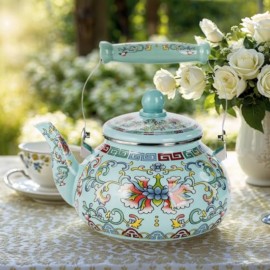 2. 6 Quart Floral Enamel Tea Kettle Vintage Enameled Teapot Stovetop Enamel on Steel Water Coffee Tea Pot with Ceramic Handle Colorful Hot Water Kettle for Home Kitchen Decor No Whistling