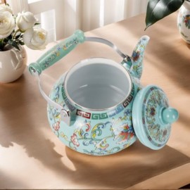 2. 6 Quart Floral Enamel Tea Kettle Vintage Enameled Teapot Stovetop Enamel on Steel Water Coffee Tea Pot with Ceramic Handle Colorful Hot Water Kettle for Home Kitchen Decor No Whistling