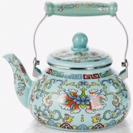 2. 6 Quart Floral Enamel Tea Kettle Vintage Enameled Teapot Stovetop Enamel on Steel Water Coffee Tea Pot with Ceramic Handle Colorful Hot Water Kettle for Home Kitchen Decor No Whistling