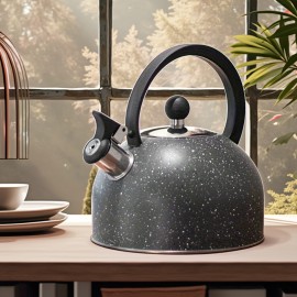 [Stainless Steel Tea Kettle] Stainless Steel Tea Kettle with Black Spotted Design - 2.5L, Perfect for Home, Kitchen, Coffee Shops, and Afternoon Tea - Compatible with All Stoves, Ideal for Brewing Tea, Milk, and Coffee