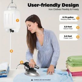 Gravity Feed Steam Industrial Electric Iron 5-Speed Regulation With 3L Tank 110V