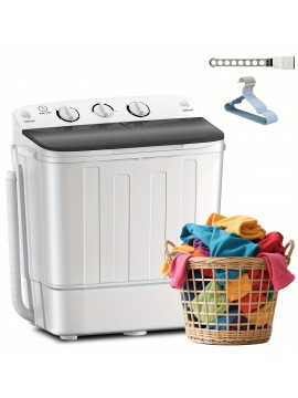19/22/32lb Capacity Compact Portable Double Drum Washing Machine with Free 10 Hangers & Drying Rod - Heavy-Duty Drum Washer, Energy-Efficient 5-Tier Motor, Space-Saving for Small Loads, Camping, RV, Apartments ( Plug, 110V)