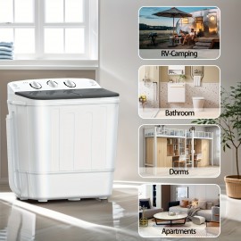 19/22/32lb Capacity Compact Portable Double Drum Washing Machine with Free 10 Hangers & Drying Rod - Heavy-Duty Drum Washer, Energy-Efficient 5-Tier Motor, Space-Saving for Small Loads, Camping, RV, Apartments ( Plug, 110V)