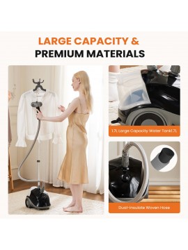 1500W Powerful Garment Steamer for Clothes Standing, Clothes Steamer Standing with Wheels, 1.7L Water Tank for 55 Min Continuous Steaming, Professional Wrinkle Remover Heats in 45 Seconds