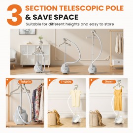 1500W Professional Garment Steamer Standing with Wheels - Heavy-Duty Clothes Steamer, 57.48oz Large Water Tank (55 Min Runtime), 45-Second Heat-Up, Wrinkle Remover for Dresses, Curtains, Bedding, -like Fabrics - Portable Standing Steamer