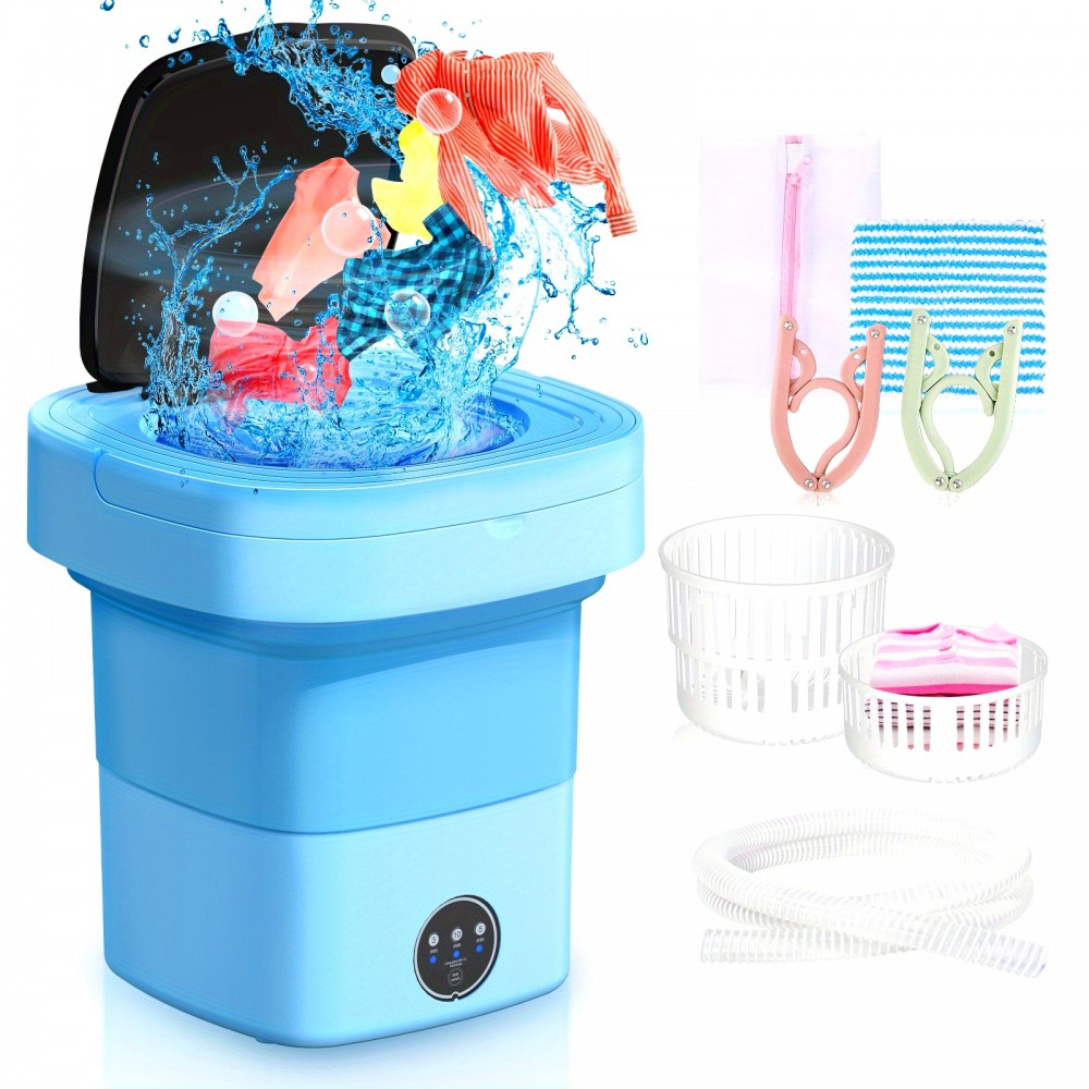Portable 11-liter Mini Washer With Foldable Design For Travel, Camping, Apartments, Dormitories, And Clothes, Socks, And Underwear Features Three Intelligent Cleaning Modes