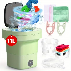 Portable 11-liter Mini Washer With Foldable Design For Travel, Camping, Apartments, Dormitories, And Clothes, Socks, And Underwear Features Three Intelligent Cleaning Modes