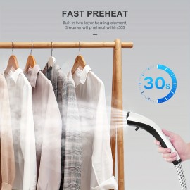2-in-1 Standing Garment Steamer with Built-in Hanger | 30s Fast Heat-Up | 90min Continuous Steaming | Large Detachable Water Tank, Fabric Brush & Easy Mobility, by Yabano