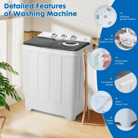 Portable Washing Machine, 28lbs Twin Tub with Drain Pump And Hose, 18lbs Wash 10lbs Spin Cycle, Compact Semi-Automatic Washer And Spinner Combo for Apartments, Dorms, RVs, Camping, Rv Appliance, Dorm Essentials, Lightweight Washer, Semiautomatic Machine, Reliable Performance, Drain Hose Included, Camping Enthusiasts, Rv Travelers
