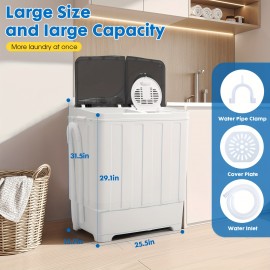 Portable Washing Machine, 28lbs Twin Tub with Drain Pump And Hose, 18lbs Wash 10lbs Spin Cycle, Compact Semi-Automatic Washer And Spinner Combo for Apartments, Dorms, RVs, Camping, Rv Appliance, Dorm Essentials, Lightweight Washer, Semiautomatic Machine, Reliable Performance, Drain Hose Included, Camping Enthusiasts, Rv Travelers