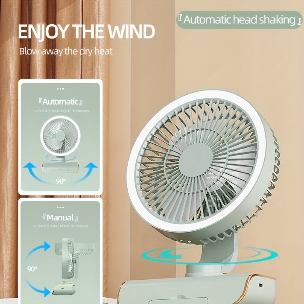 Sleek High-End Intelligent Desktop Fan with Multifunctional Lamp, Wall-Mountable & Hanging Design, Remote-Controlled Oscillation, Quiet Operation at Low Noise Levels, USB Rechargeable, Lithium Battery, Ideal for Various Settings, Standing Fa