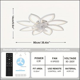 1pc Modern LED Semi-Recessed Ceiling Fan Light - Adjustable Brightness, 3 Color Options, 6 Speeds, Silent Motor, Remote Control, Decorative Lighting for Hotel, Living Room and Bedroom