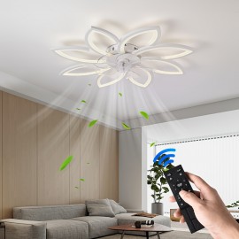 1pc Modern LED Semi-Recessed Ceiling Fan Light - Adjustable Brightness, 3 Color Options, 6 Speeds, Silent Motor, Remote Control, Decorative Lighting for Hotel, Living Room and Bedroom