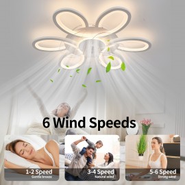 1pc, Remote Control LED Ceiling Fan with Light, Flower Shaped Ceiling Fan Light, 3 Light Colors, Dimmable Modern Low Profile Recessed Ceiling Fan Suitable for Kitchen, Bedroom, Commercial Lighting Suitable for Living Room