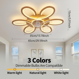 1pc, Remote Control LED Ceiling Fan with Light, Flower Shaped Ceiling Fan Light, 3 Light Colors, Dimmable Modern Low Profile Recessed Ceiling Fan Suitable for Kitchen, Bedroom, Commercial Lighting Suitable for Living Room