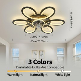 1pc, Remote Control LED Ceiling Fan with Light, Flower Shaped Ceiling Fan Light, 3 Light Colors, Dimmable Modern Low Profile Recessed Ceiling Fan Suitable for Kitchen, Bedroom, Commercial Lighting Suitable for Living Room