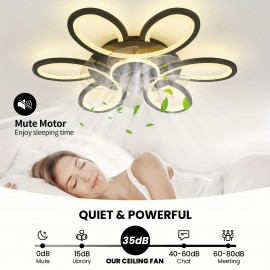 1pc, Remote Control LED Ceiling Fan with Light, Flower Shaped Ceiling Fan Light, 3 Light Colors, Dimmable Modern Low Profile Recessed Ceiling Fan Suitable for Kitchen, Bedroom, Commercial Lighting Suitable for Living Room