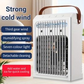 1pc Portable water-cooled Air Conditioners Fan, fast cooling, three wind adjustable, built-in 7-color ambient light, atomized humidification, compact and convenient, suitable for home, office, outdoor, travel.