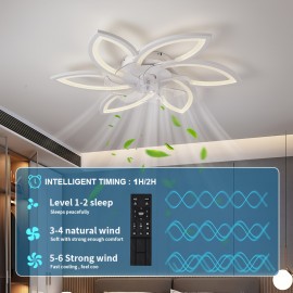 [6-Speed LED Ceiling Fan] 3-Color Dimmable Modern Flower-Shaped LED Ceiling Fan with Light and Remote Control | 6-Speed Adjustable, Detachable Acrylic Shade, One-Click Switch for Reverse Rotation | Ideal for Living Room, Bedroom, Kitchen, Garage, and Commercial Spaces