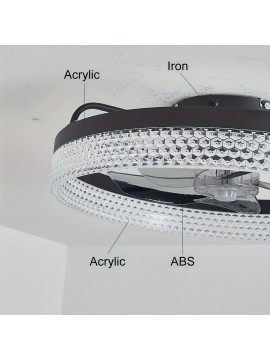 20 Inch Modern Low-Ceiling Fan with Light & Remote Control - 6-Speed Quiet Ceiling Fan, Dimmable Light (CRI >80), Wide Voltage (85-265V), Hardwired/Plug-in, Crystal-like Accent for Bedroom, Living Room